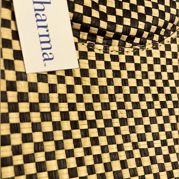 NWT Lulu Dharma Black/Natural Checkered Basket Woven Raffia Tote - Picture 11 of 11